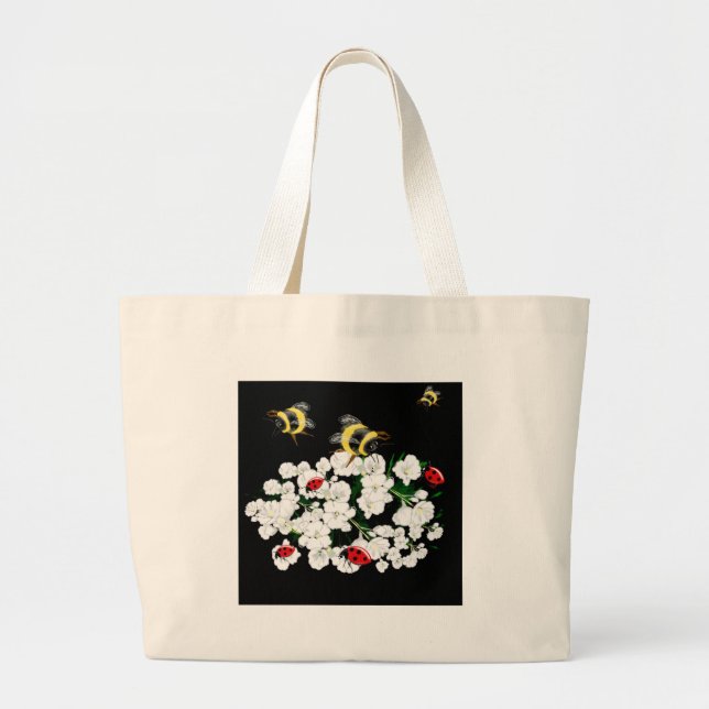 BEES and Ladybugs nature art Large Tote Bag (Front)