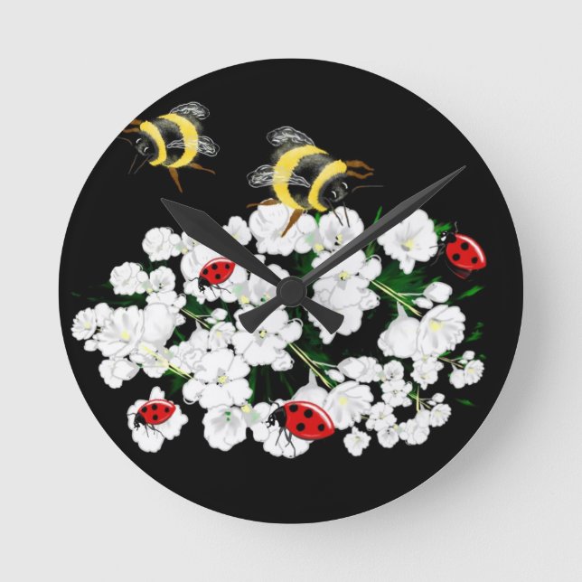 BEES and Ladybugs nature art Round Clock (Front)