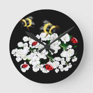 BEES and Ladybugs nature art Round Clock
