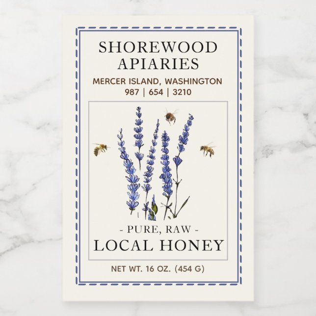 Bees and Lavender 2"x3" Honey Label (Single Label)