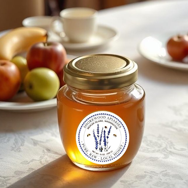 Bees and Lavender Honey Label with Dashed Border (Creator Uploaded)