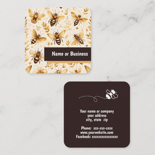 Bees and leaves  square business card (Front/Back)