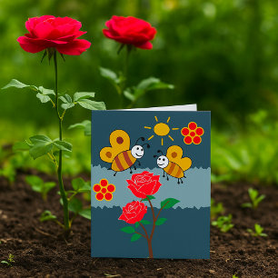 Bees and Roses Floral Garden Card