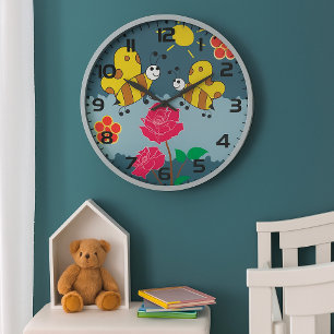 Bees and Roses Floral Garden Large Clock