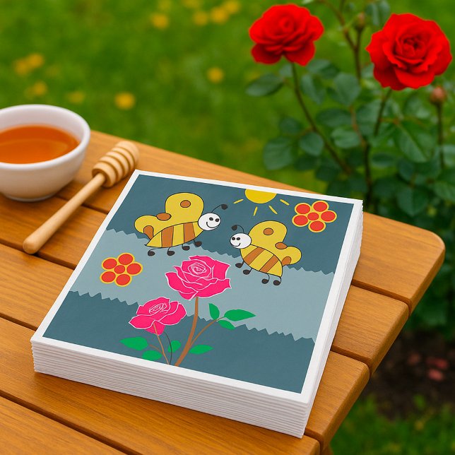 Bees and Roses Floral Garden Napkin (Creator Uploaded)