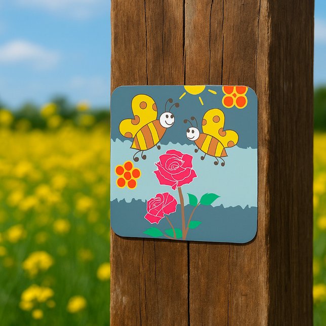 Bees and Roses Floral Garden Square Sticker (Creator Uploaded)