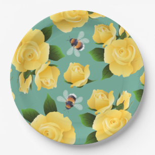 Bees And Roses Paper Plate