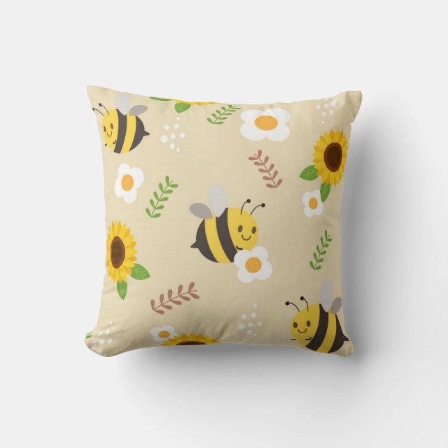 Bees and Sunflowers Cushion (Front)