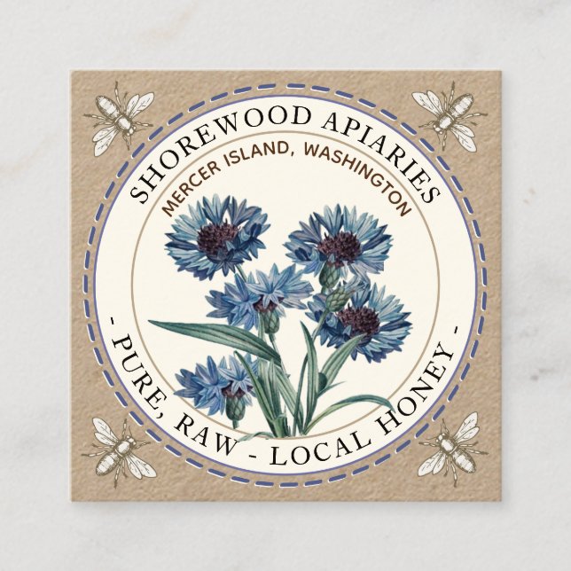 Bees and Wildflower Honey Kraft Business Card (Front)