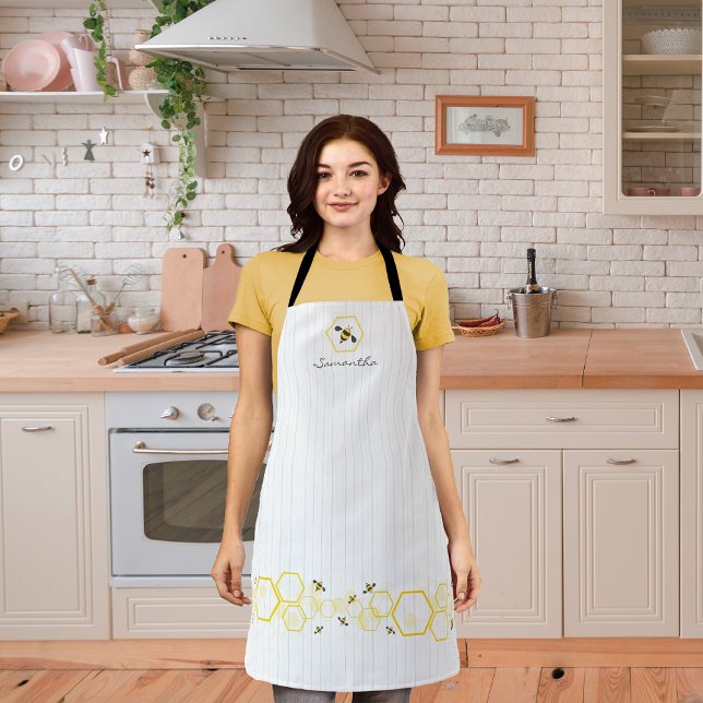 Bees and Yellow Hexagon Print Apron (Creator Uploaded)