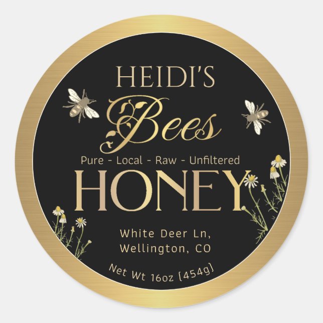 BEES Beekeeper Name Honey Label Metallic Gold      (Front)