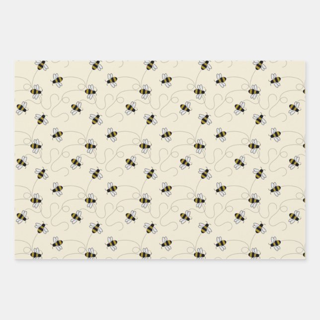 Bees Bees Bees Wrapping Paper Sheet (Front)