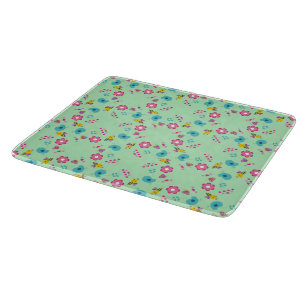 Bees, birds and flowers green pattern cutting board