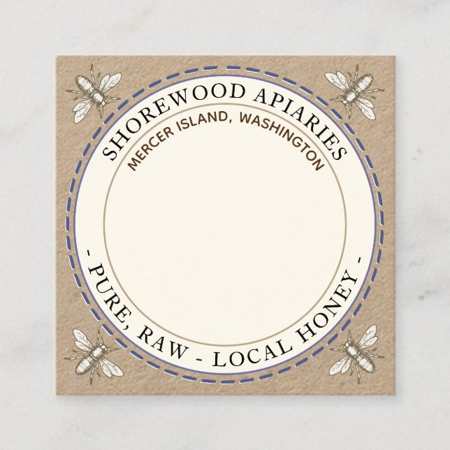Bees Blue Summer Flower Honey Kraft Business Card (Front)