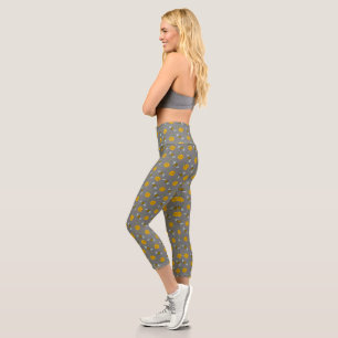 Bees & Buttercups on Grey  Capri Leggings