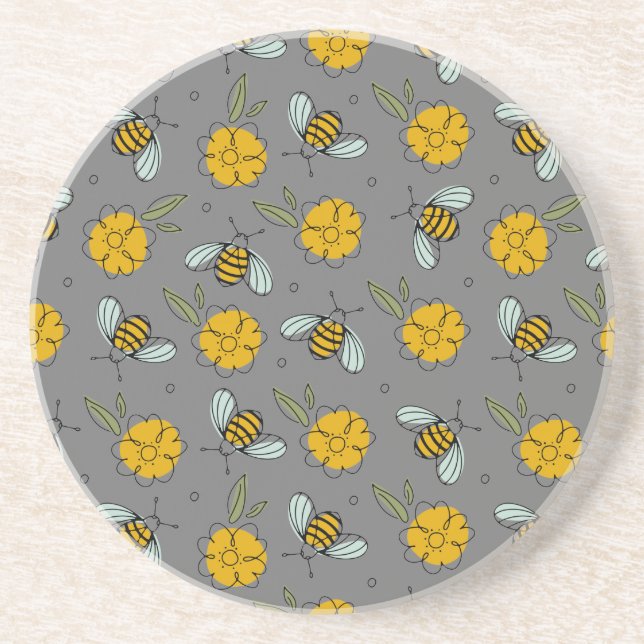 Bees & Buttercups on Grey  Coaster (Front)