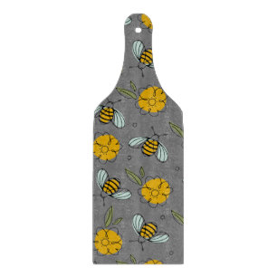Bees & Buttercups on Grey  Cutting Board