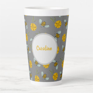 Bees & Buttercups on Grey   Latte Mug