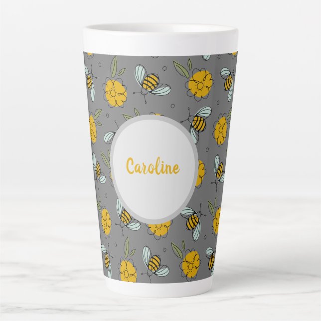 Bees & Buttercups on Grey   Latte Mug (Front)