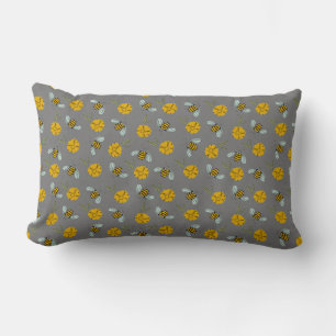 Bees & Buttercups on Grey Lumbar Cushion