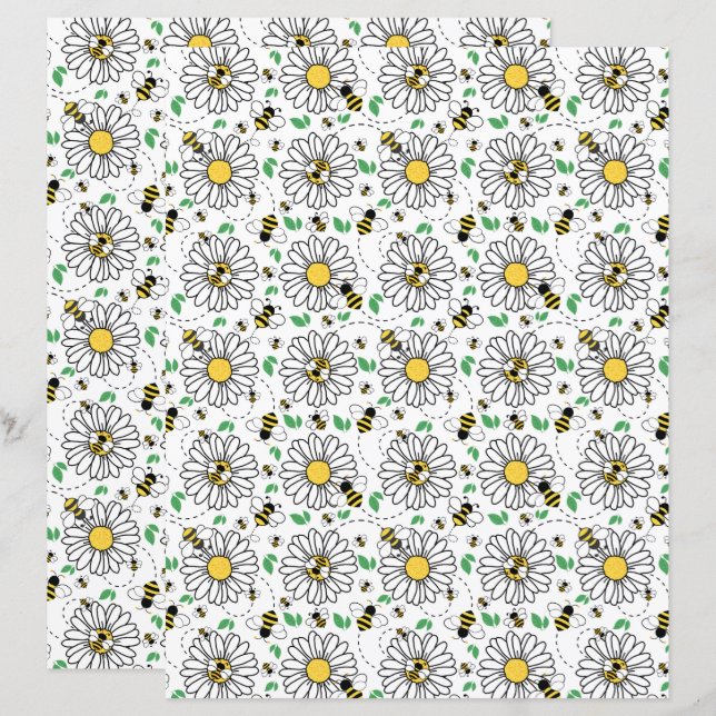 Bees & Daisies Scrapbook Paper (Front/Back)