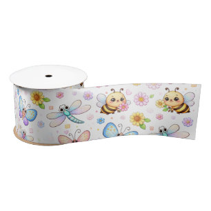 Bees, Dragonflies and Butterflies Kawaii Art Satin Ribbon