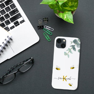 Bees eucalyptus greenery white monogram iPhone 13 case