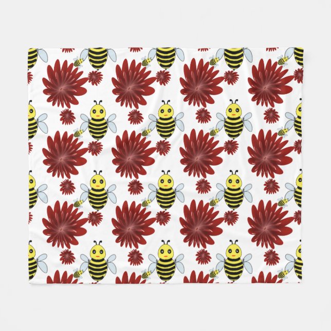 Bees floral pattern  fleece blanket (Front (Horizontal))