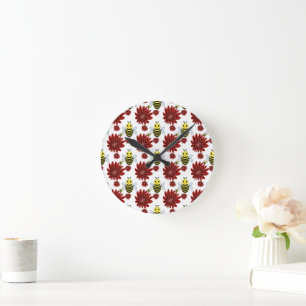 Bees floral pattern  round clock