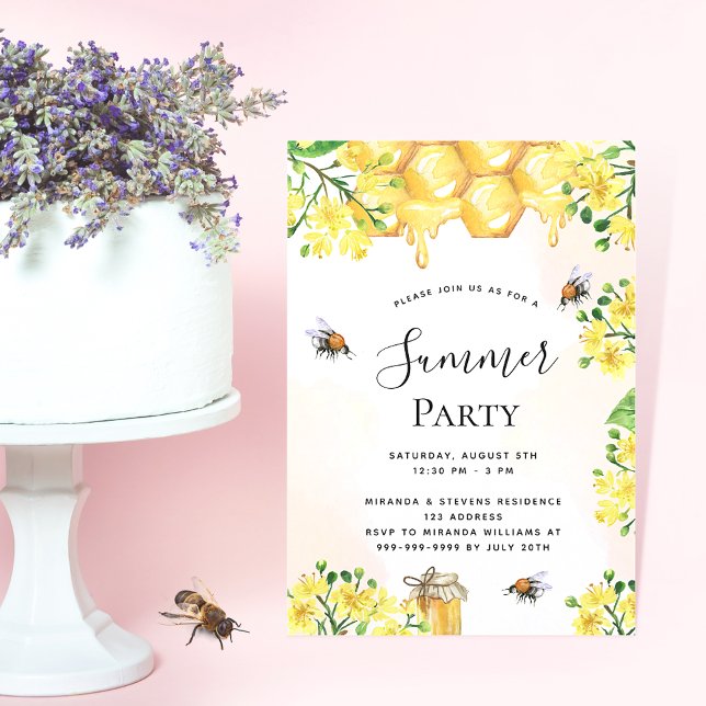 Bees florals honey summer invitation postcard (Creator Uploaded)