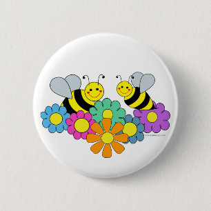 Bees & Flowers 6 Cm Round Badge