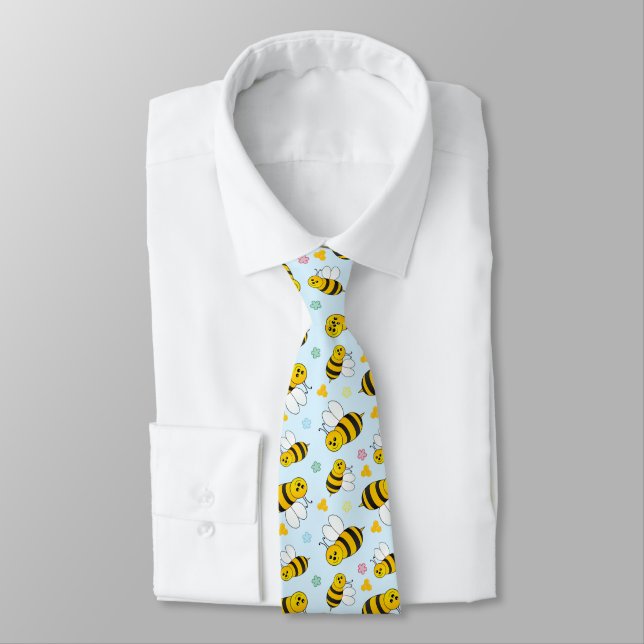 Bees, Flowers And Honeycombs Neck Tie (Tied)