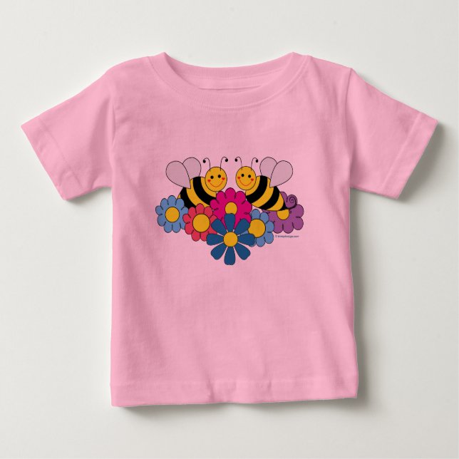 Bees & Flowers Design Illustration Baby T-Shirt (Front)