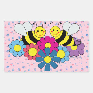 Bees & Flowers Design Illustration Rectangular Sticker