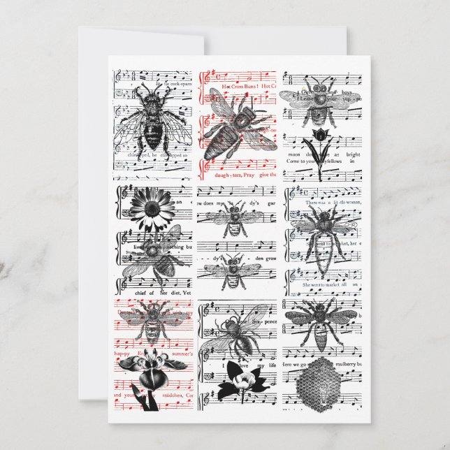 Bees Flowers Sheet Music Musical Notes Collage Art (Front)