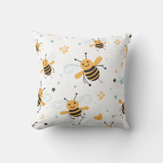 Bees flying and buzzing on a white backgroud  cushion