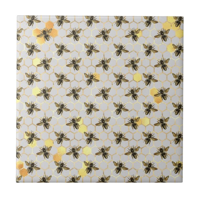Bees Gold Honeycomb Ceramic Tile (Front)