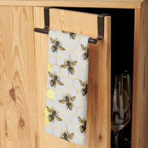 Bees Gold Honeycomb Tea Towel
