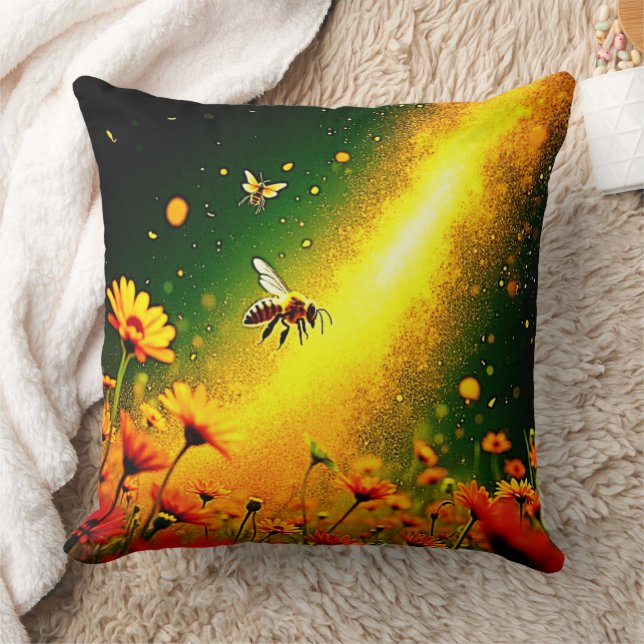Bees' Golden Pollen Burst Joy Design Cushion (Blanket)
