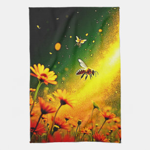 Bees' Golden Pollen Burst Joy Design Tea Towel