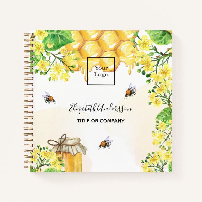 Bees honey yellow floral name business logo notebook (Front)