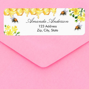 Bees honey yellow floral return address label