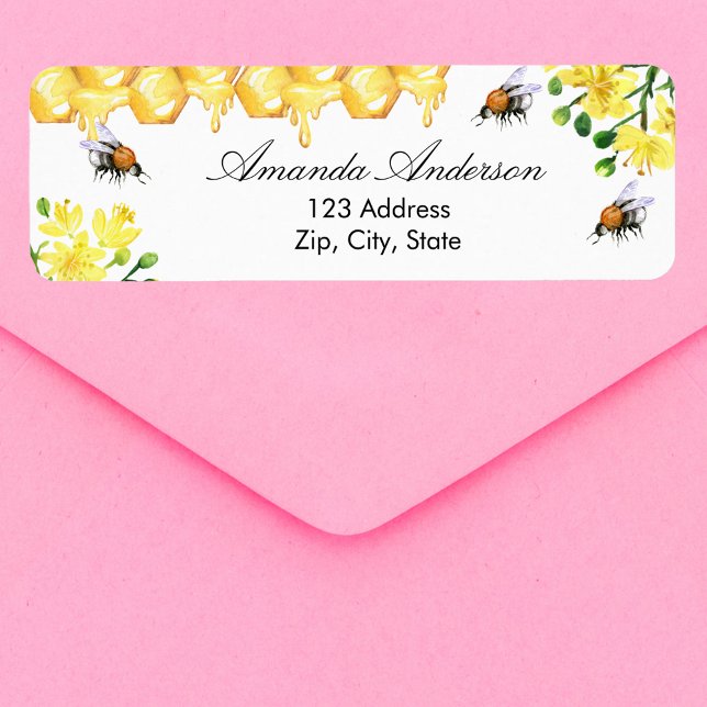 Bees honey yellow floral return address label (Creator Uploaded)