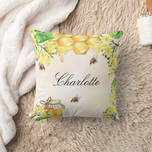 Bees honey yellow flowers name script cushion (Blanket)