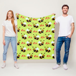 Bees Honeybee Red Flowers Pattern Fleece Blanket