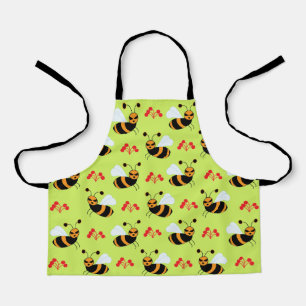 Bees Honeybee Red Flowers Pattern Kids Apron