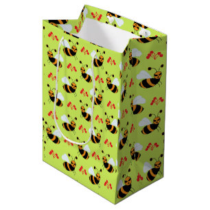 Bees Honeybee Red Flowers Pattern Medium Gift Bag