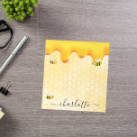 Bees honeycomb honey dripping monogram notepad<br><div class="desc">Add some fun and humor to your summer grocery shopping lists or home office! Yellow, white background with a bee honeycomb pattern and happy, smiling bumble bees. Decorated with sweet dripping honey. Your name written with a black hand lettered style script with swashes. To keep the swashes only delete the...</div>