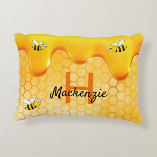 Bees honeycomb honey dripping name decorative cushion