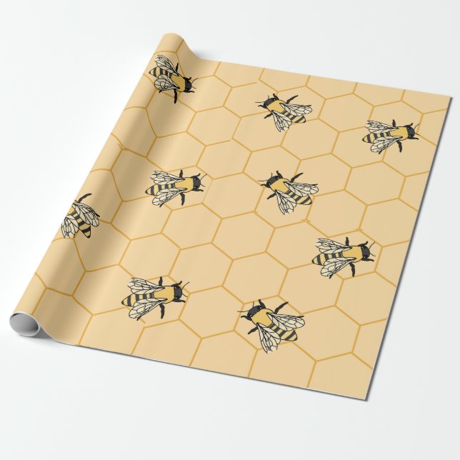 Bees Honeycomb  Wrapping Paper (Unrolled)